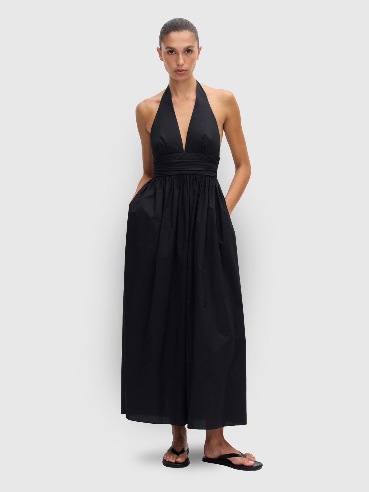 Matteau Plunge Halter Dress Black