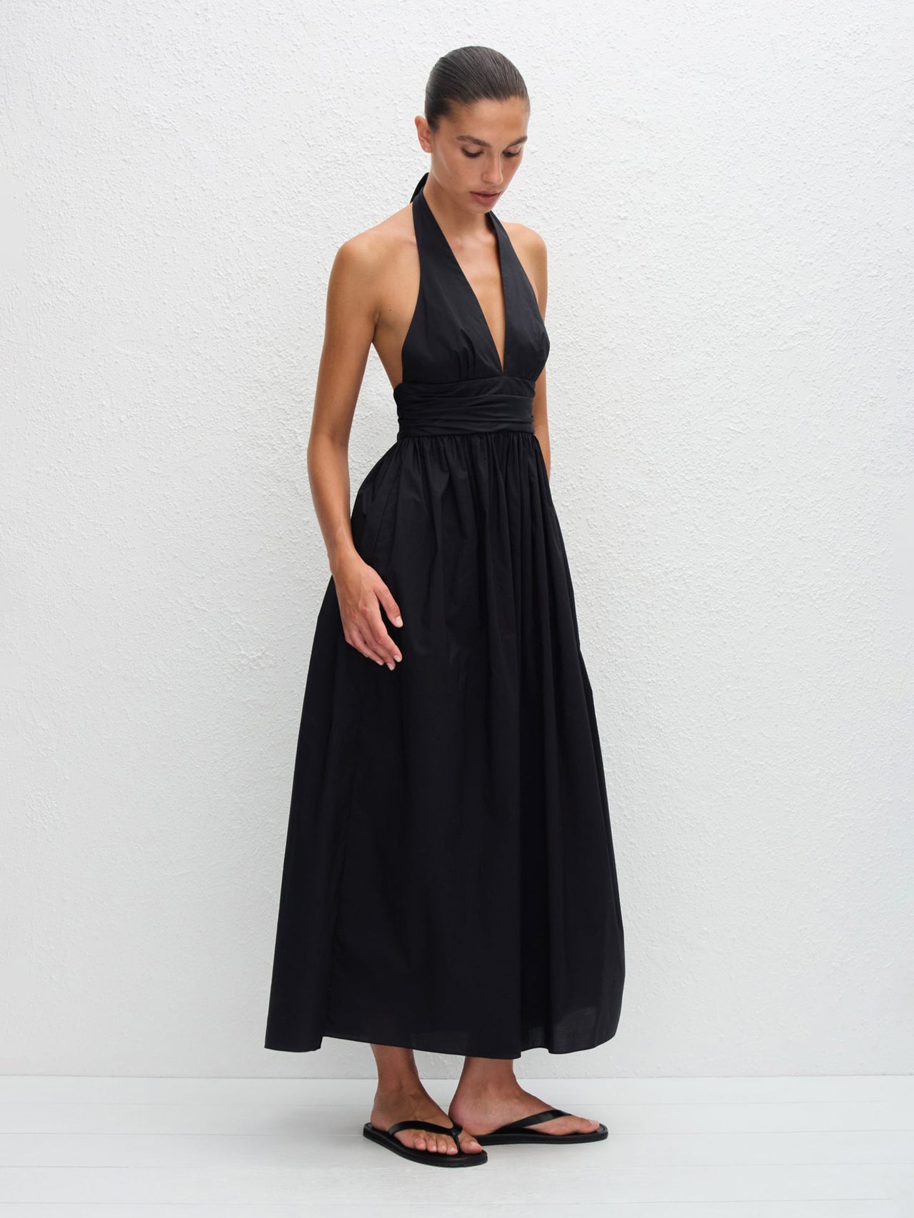 Matteau Plunge Halter Dress Black