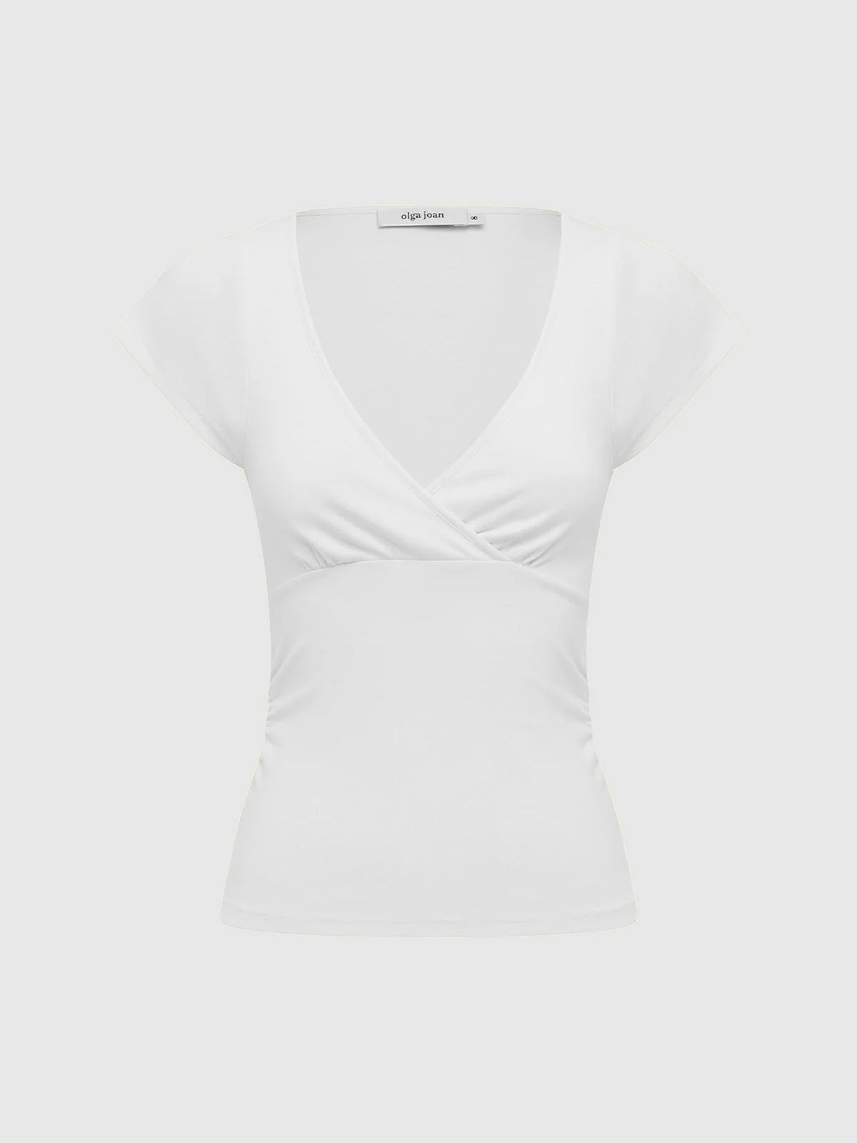 Olga Joan Ruched Plunge Cap-Sleeve Top Bianca