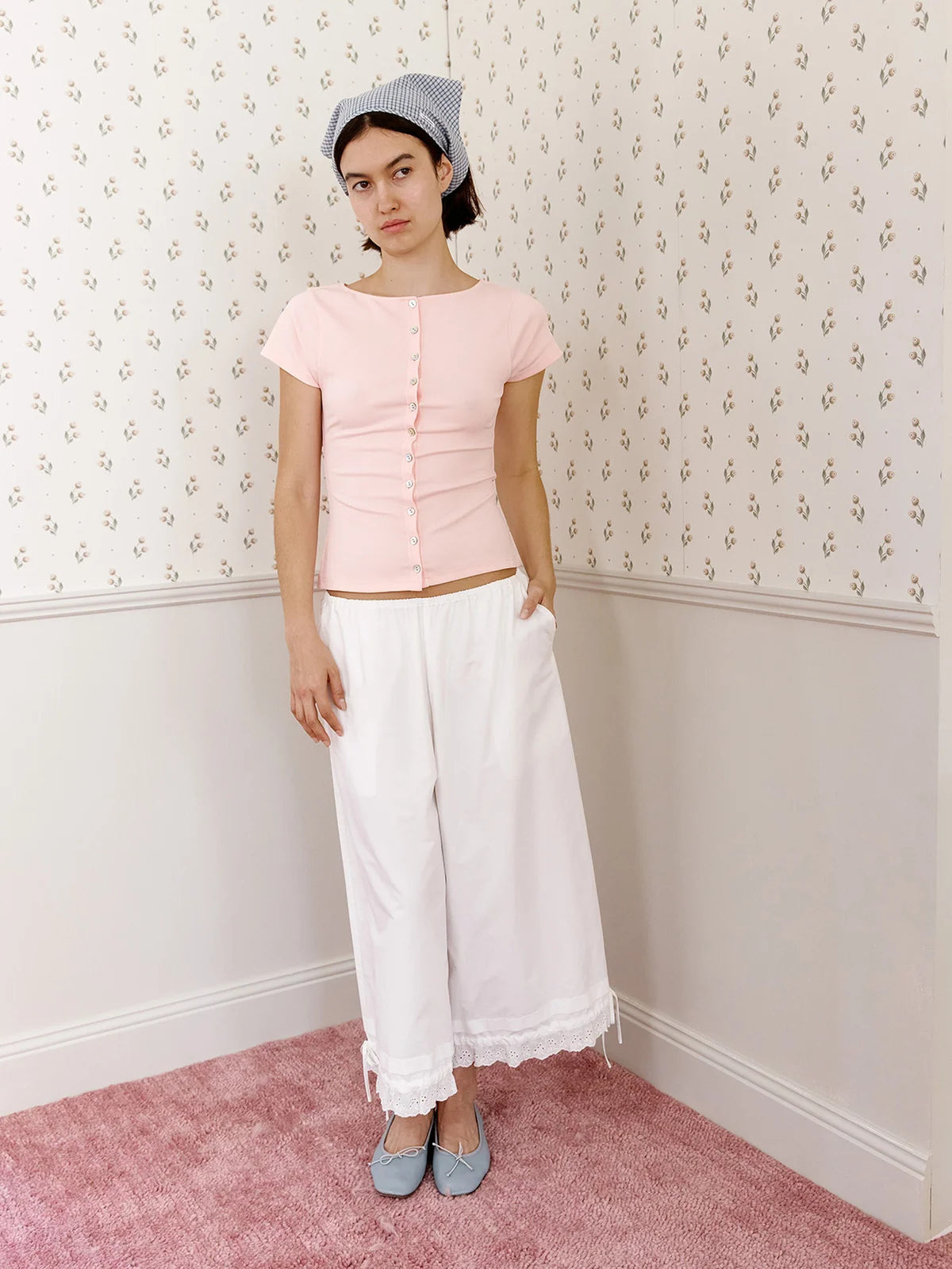 Olga Joan Lace Edge Pantalon Bianca
