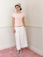 Olga Joan Lace Edge Pantalon Bianca
