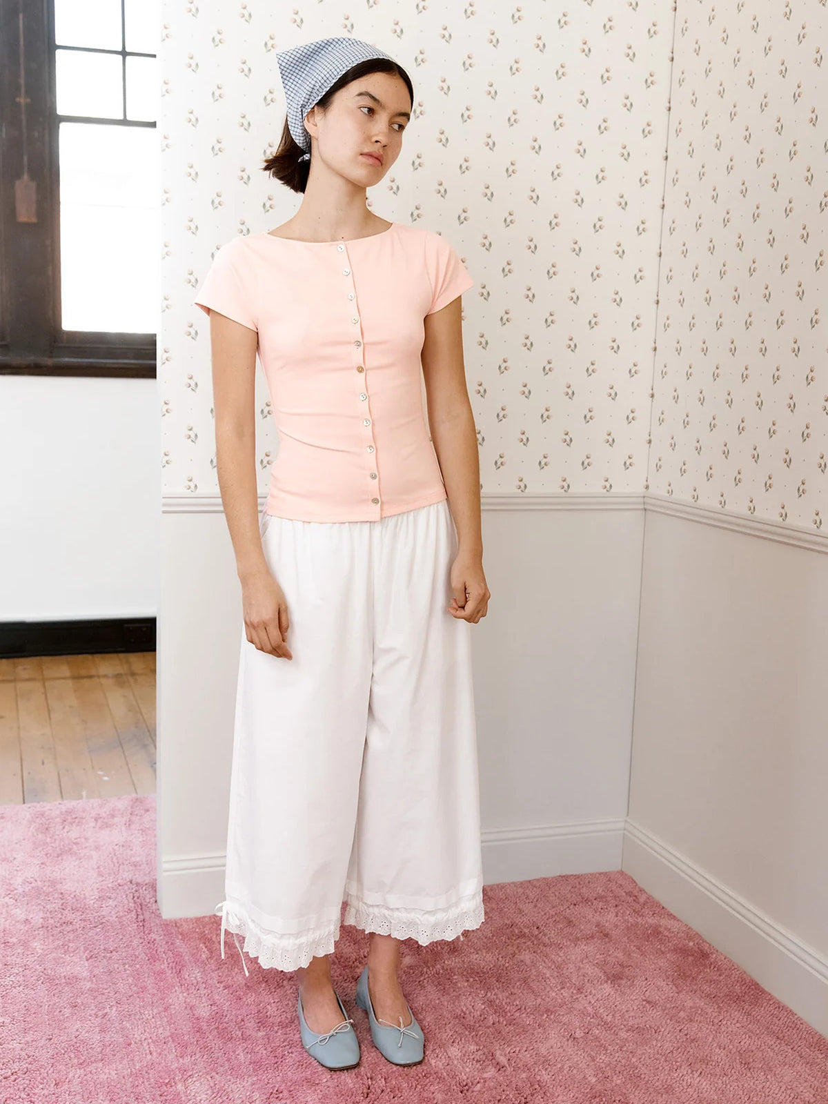 Olga Joan Lace Edge Pantalon Bianca