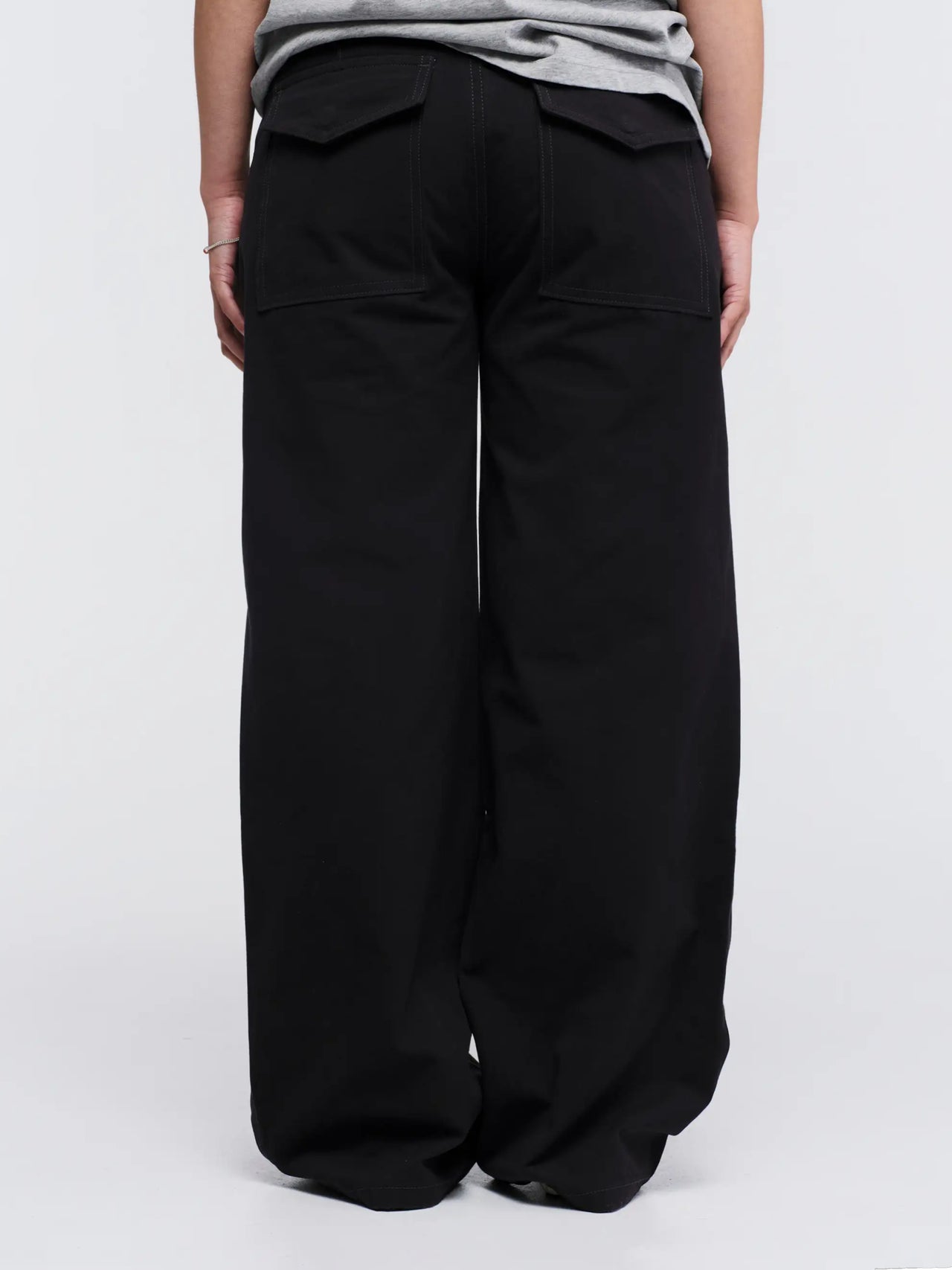 Pseushi Loose Cut Canvas Fatigue Pants Washed Black