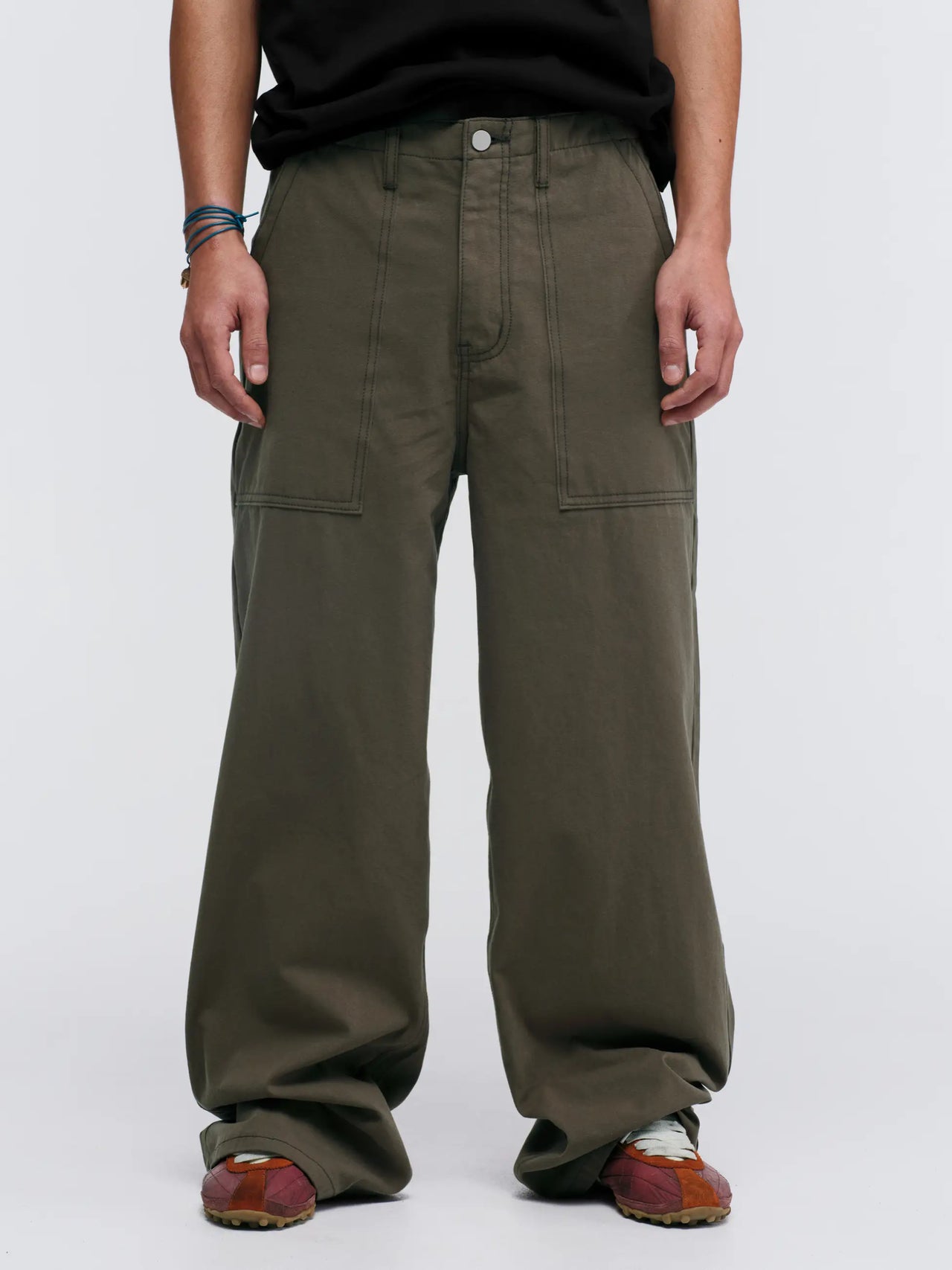 Pseushi Loose Cut Canvas Fatigue Pants Washed Bark