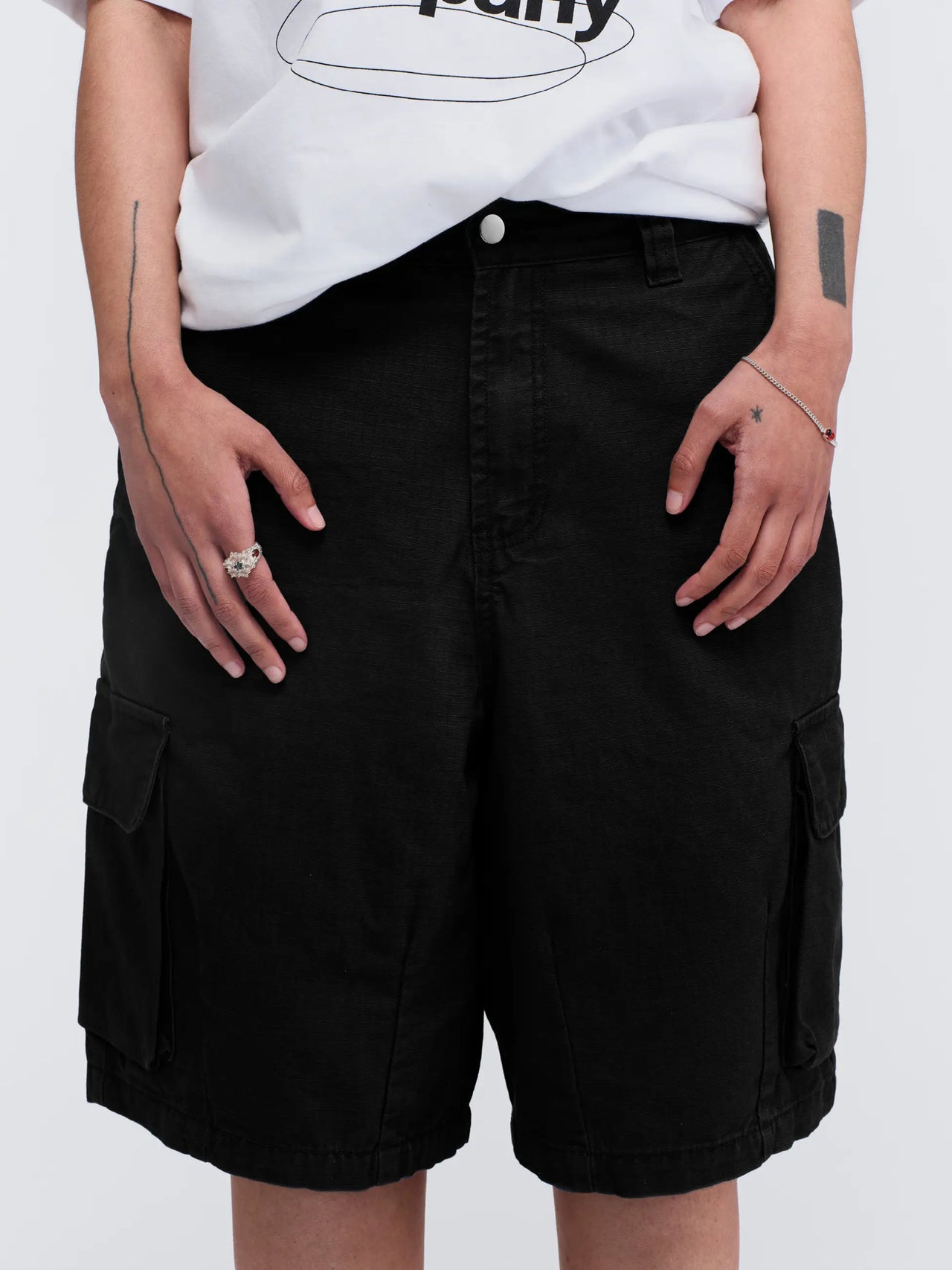 Pseushi Cotton Ripstop Cargo Shorts Black