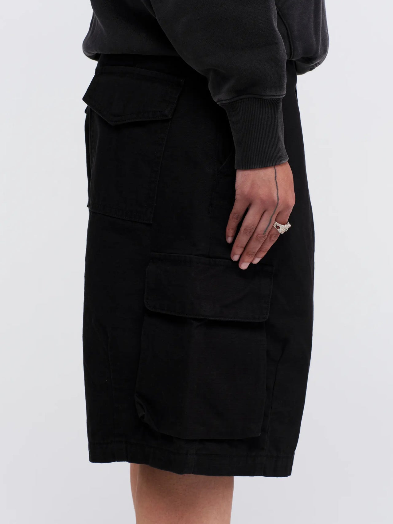 Pseushi Cotton Ripstop Cargo Shorts Black