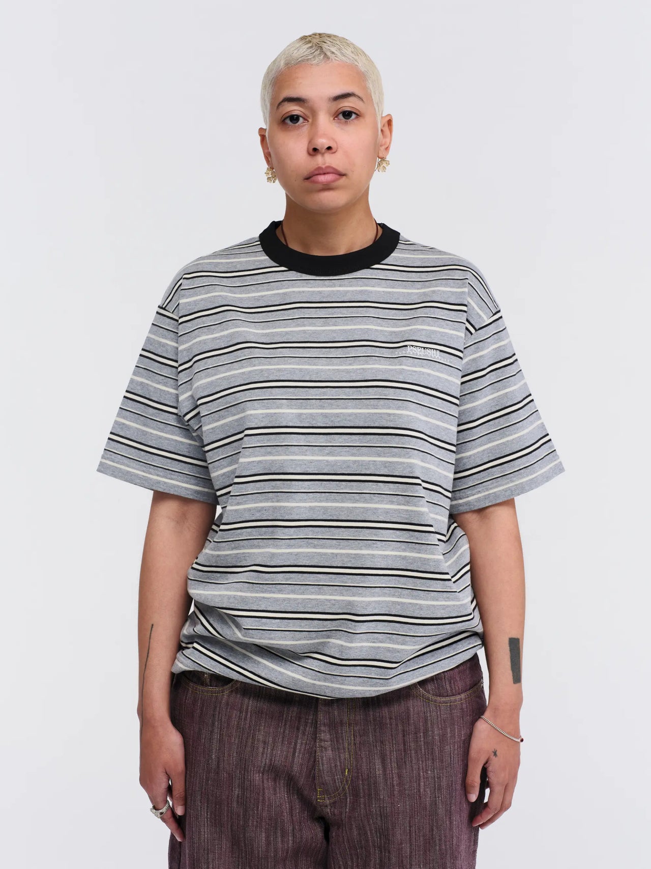 Pseushi Knitted Stripes Tee Grey