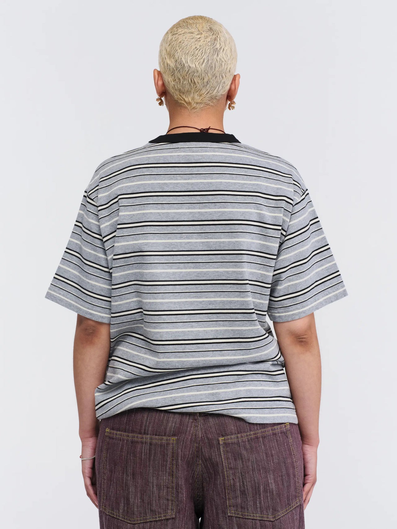 Pseushi Knitted Stripes Tee Grey