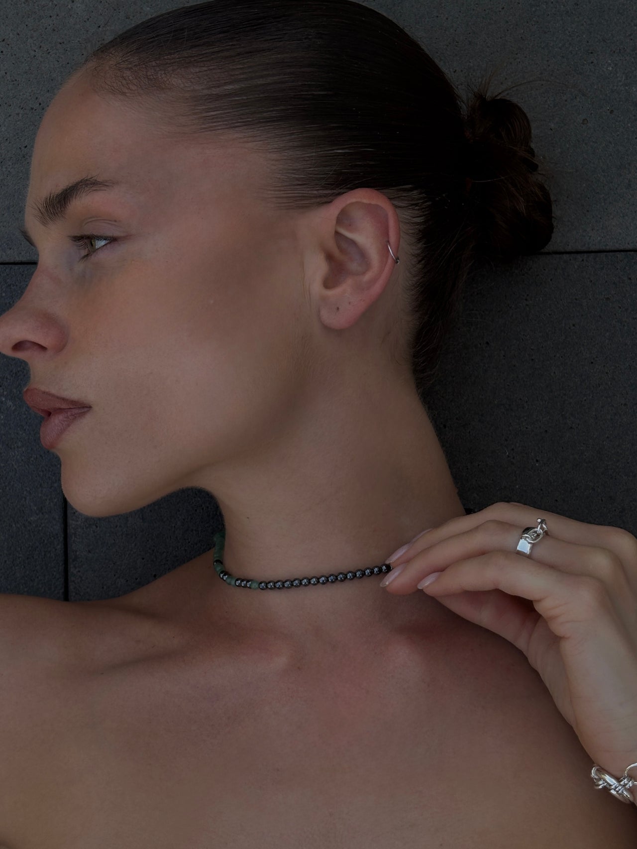 The Lair Jewellery Bokashi Beaded Necklace Green Aventurine