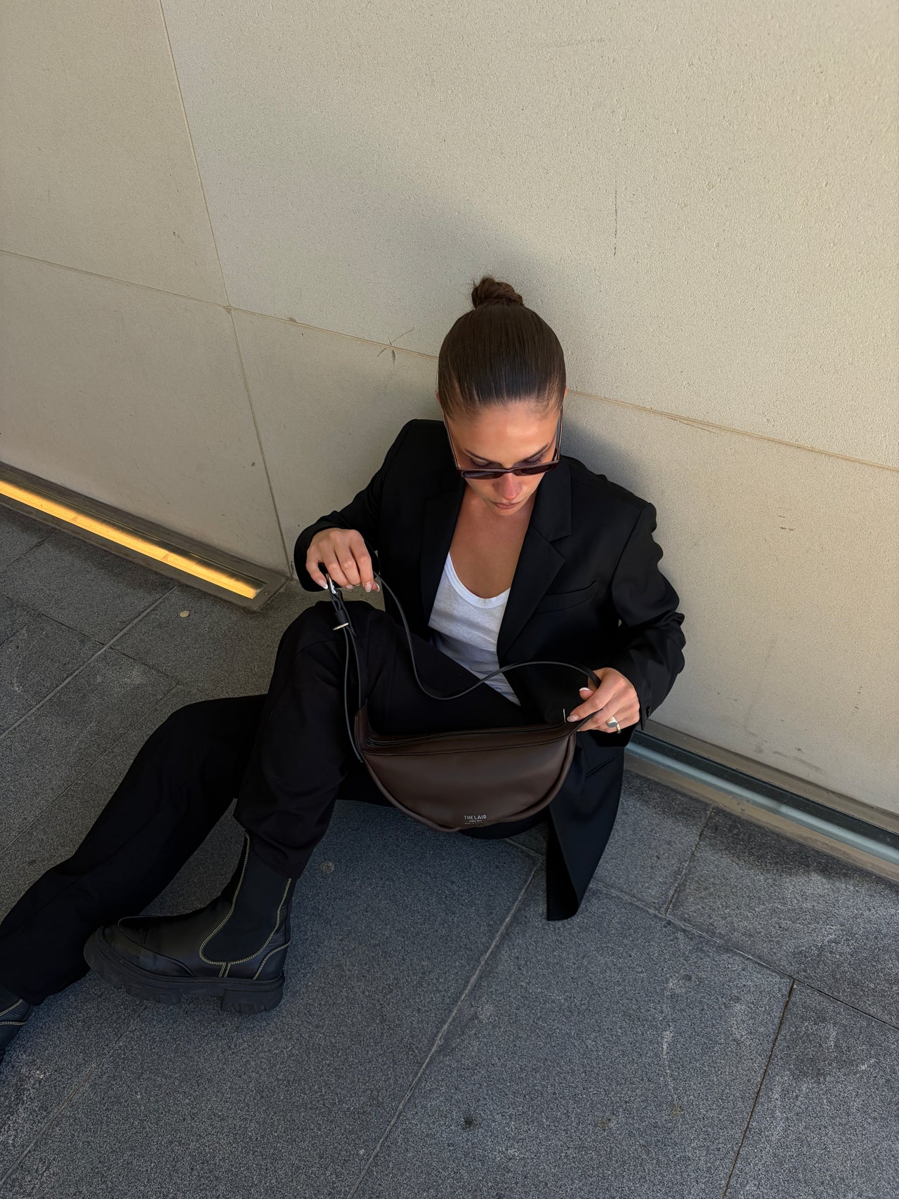 The Lair Slouch Zipper Bag Large Mahogany Silver