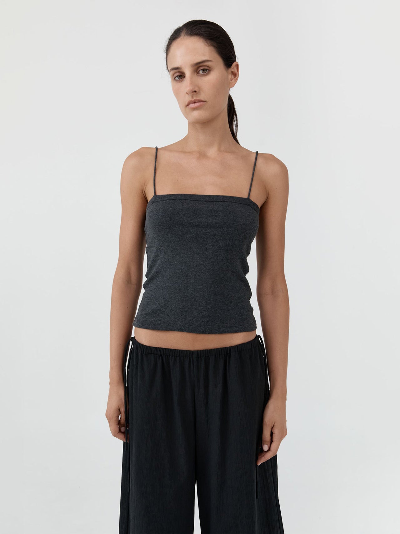 St. Agni Organic Cotton Square Neck Cami Charcoal Melange