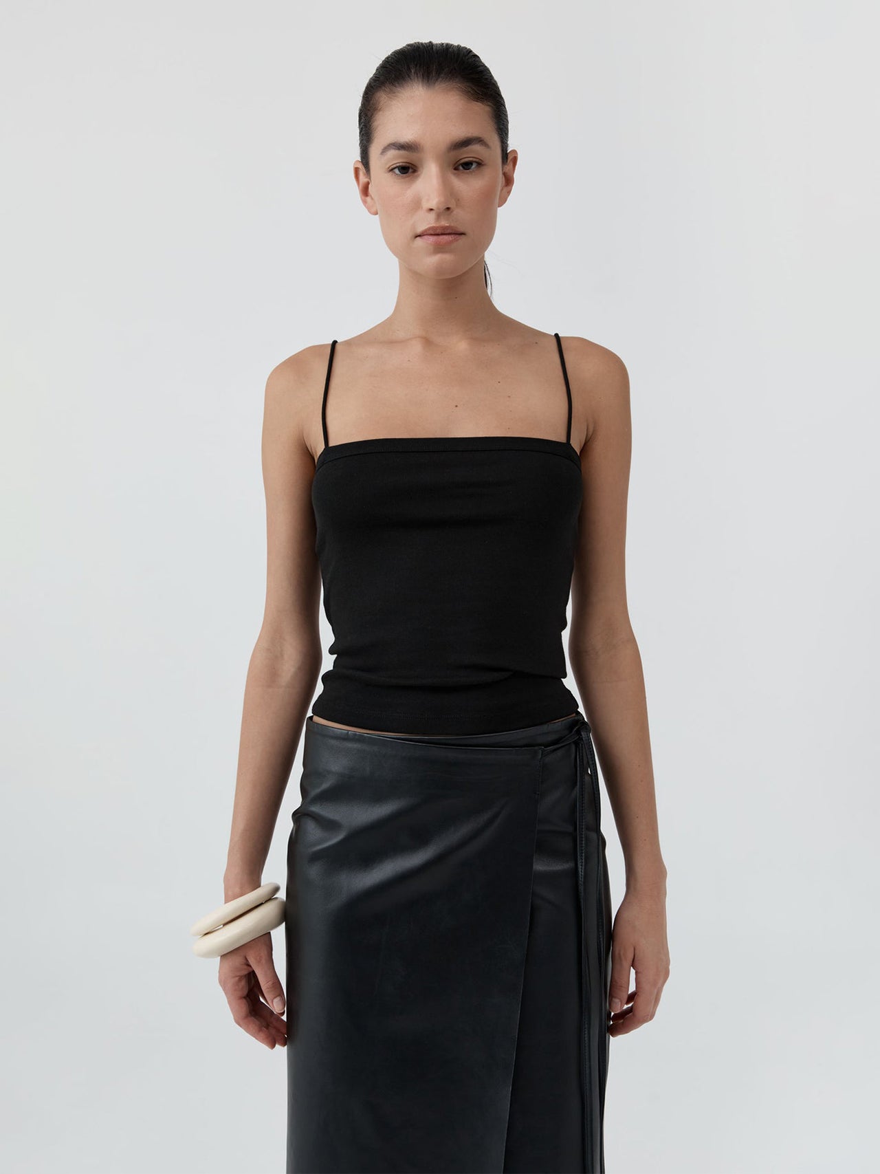 St. Agni Organic Cotton Square Neck Cami Jet Black