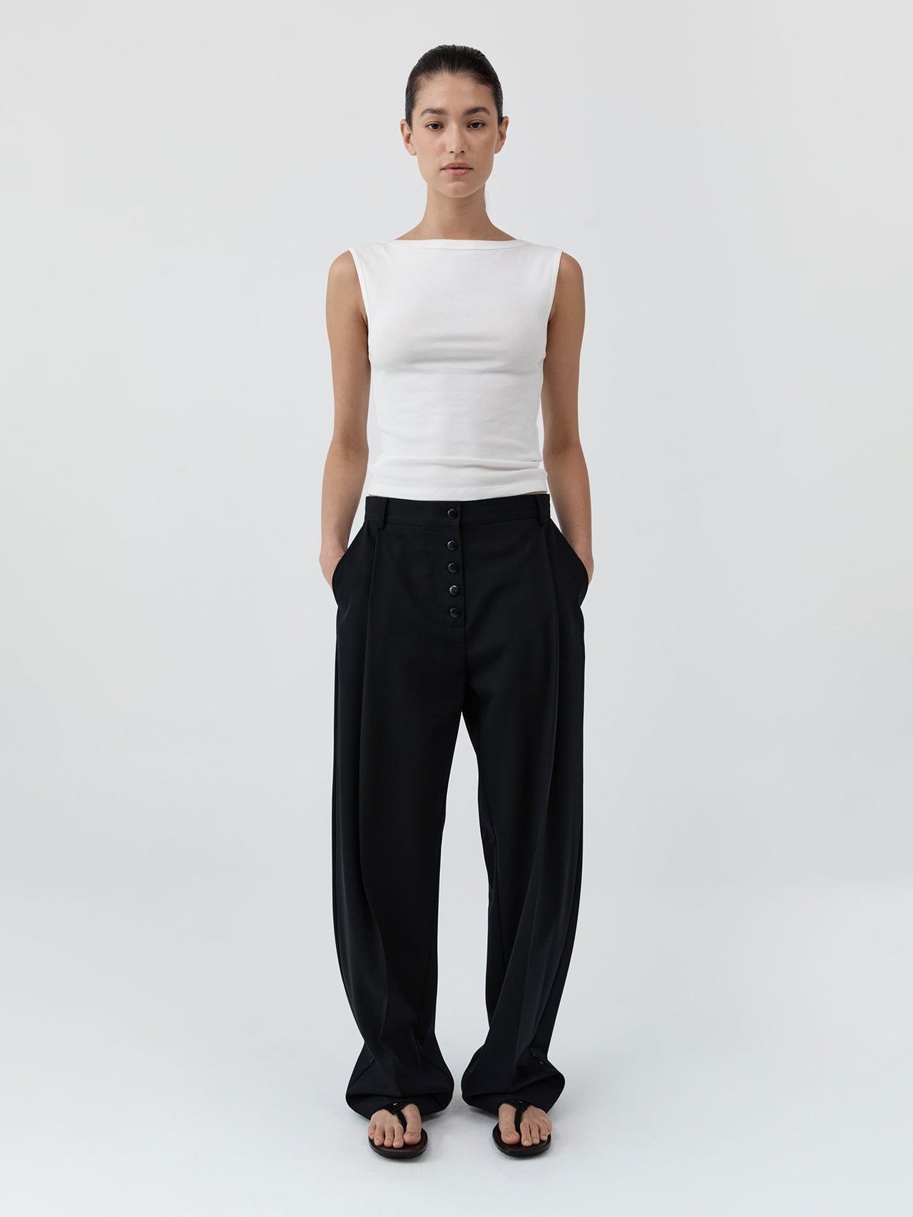 St. Agni Wool Button Pleat Pant Black