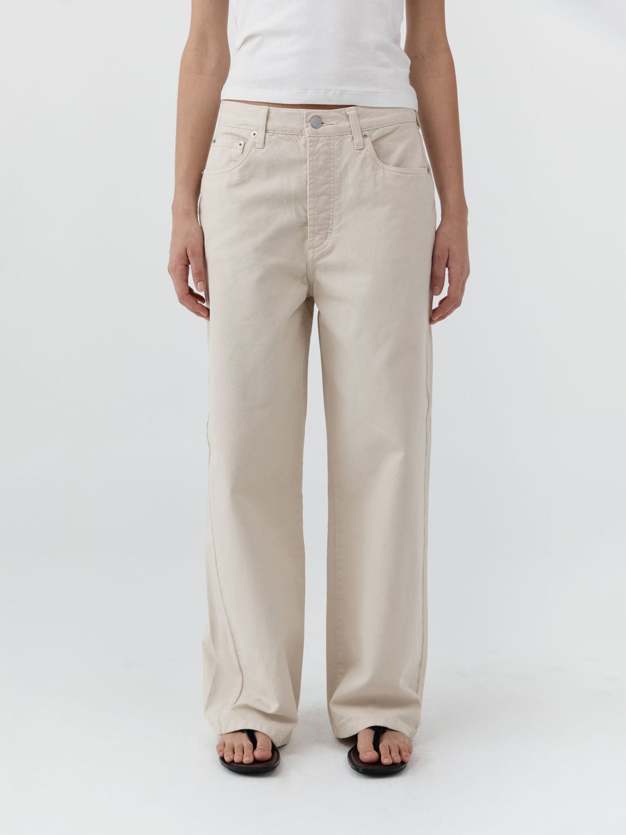 St. Agni Canvas Classic Mid Rise Jeans Ecru