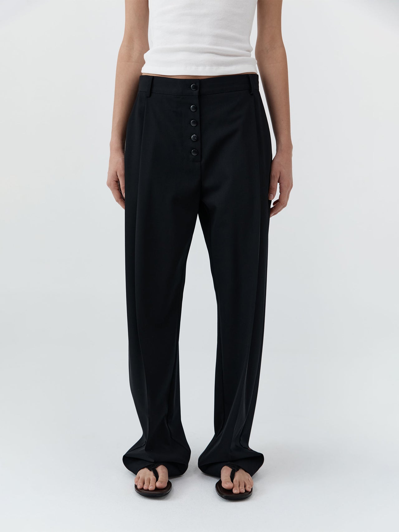 St. Agni Wool Button Pleat Pant Black