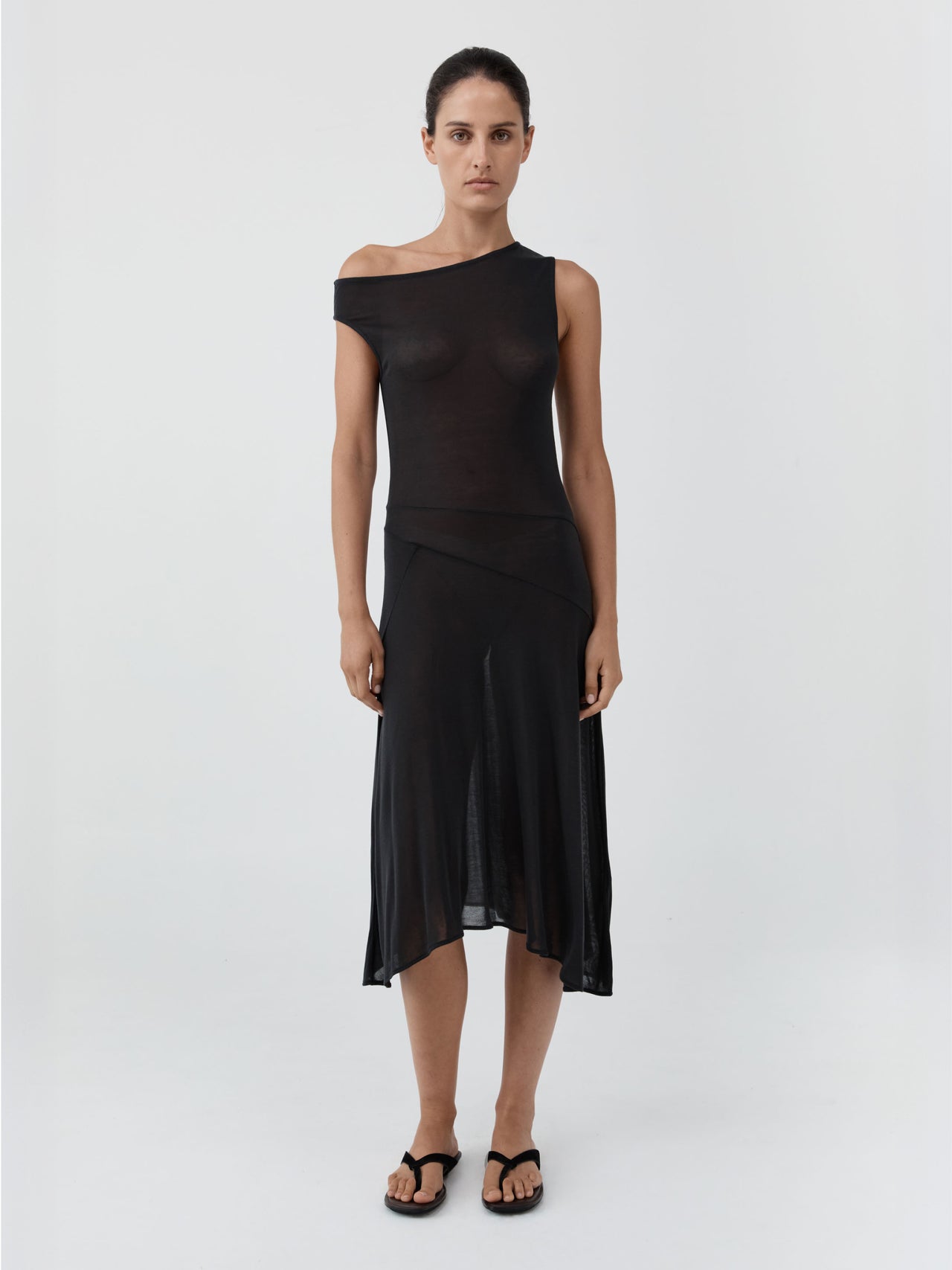 St. Agni Fine Jersey Off Shoulder Dress Charcoal
