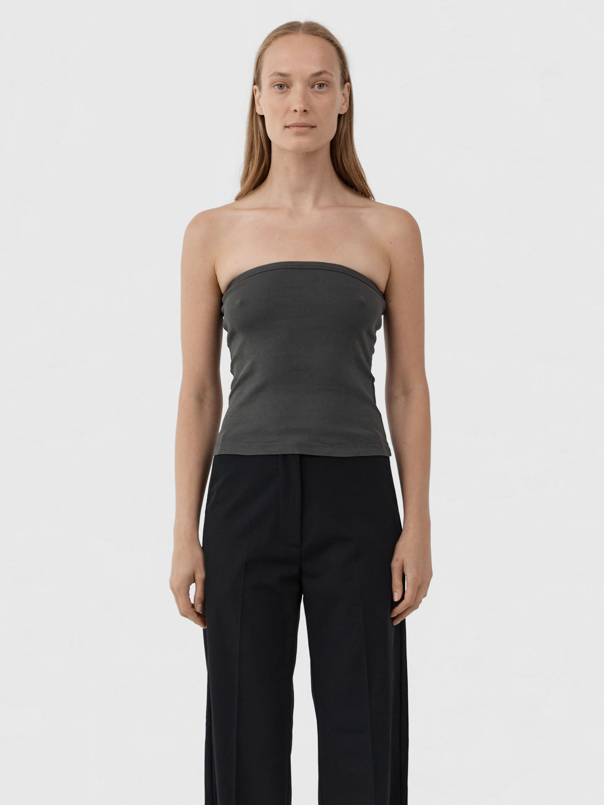St. Agni Organic Cotton 90's Strapless Top Dark Moss