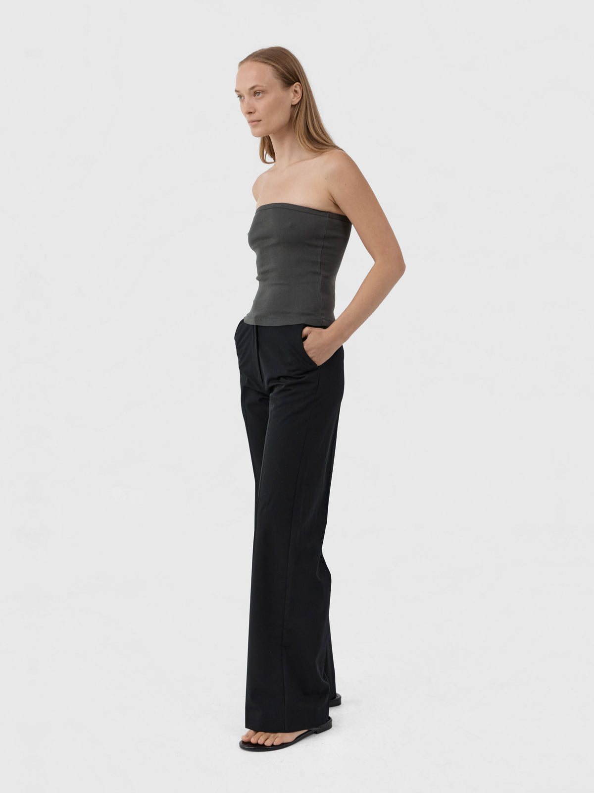 St. Agni Organic Cotton 90's Strapless Top Dark Moss