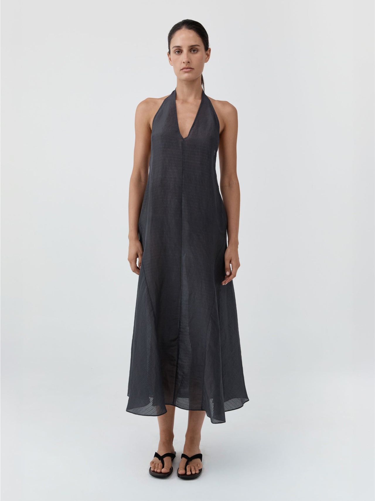 St. Agni Woven Check Halter Dress Iron Glaze