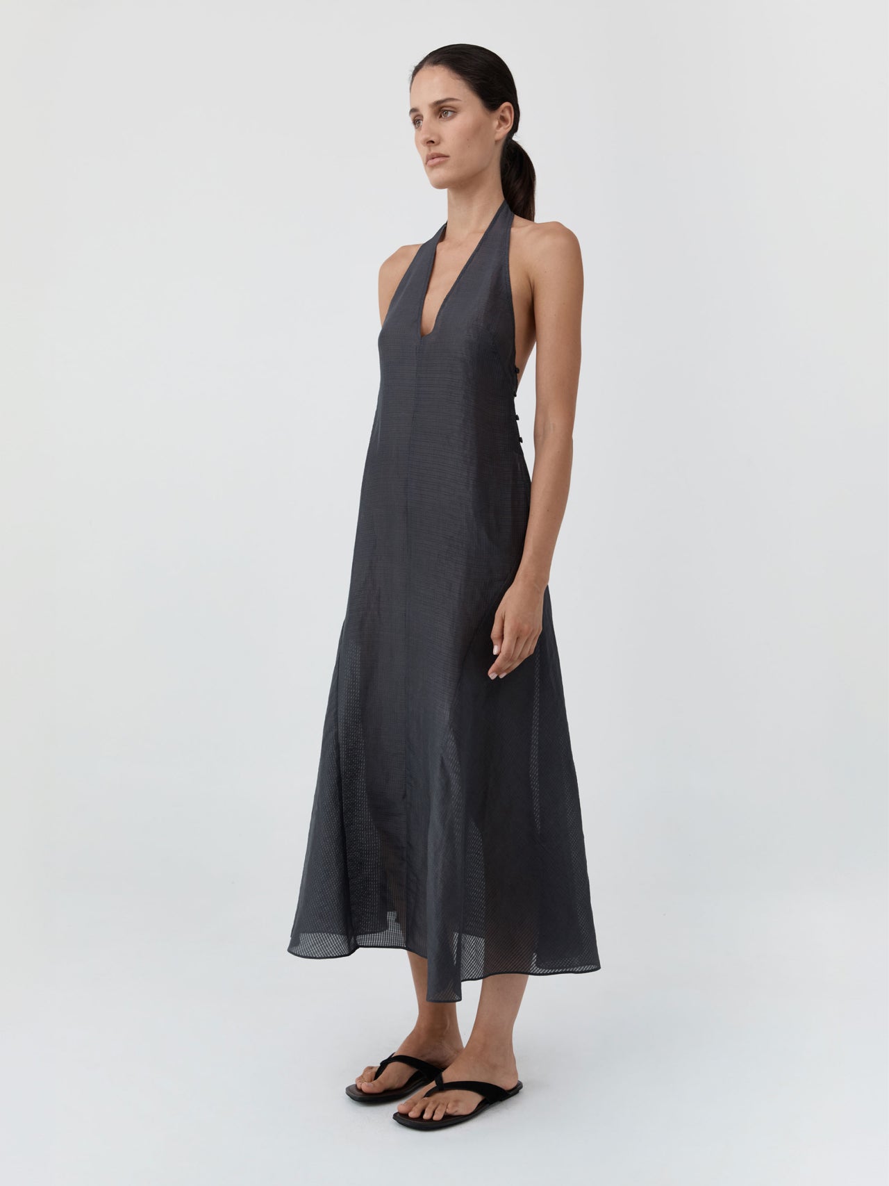 St. Agni Woven Check Halter Dress Iron Glaze