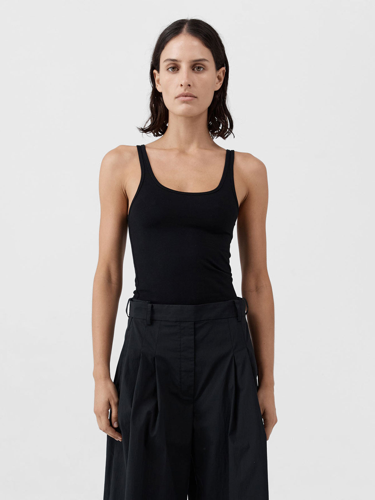 St Agni Soft Jersey Slim Scoop Tank Jet Black