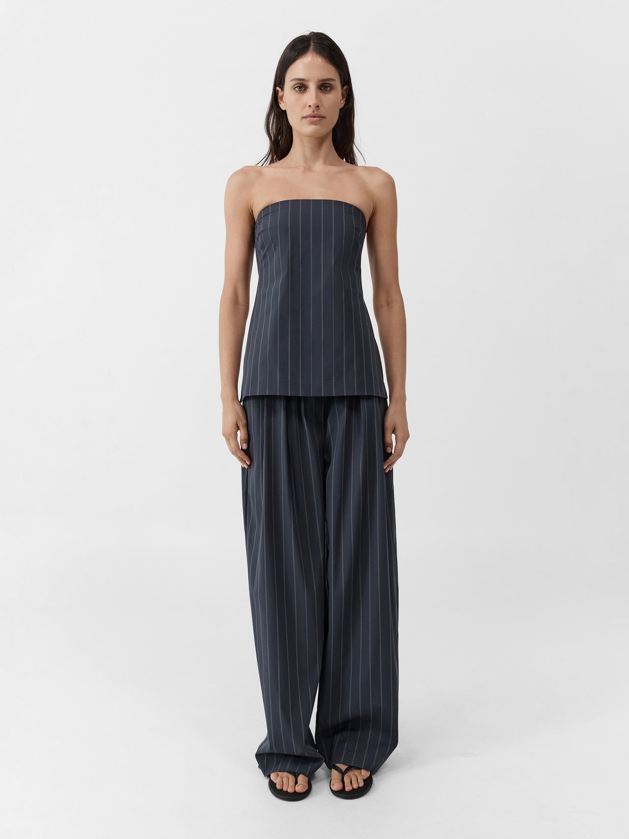 St. Agni Stripe Relaxed Pleat Pants Ink Stripe