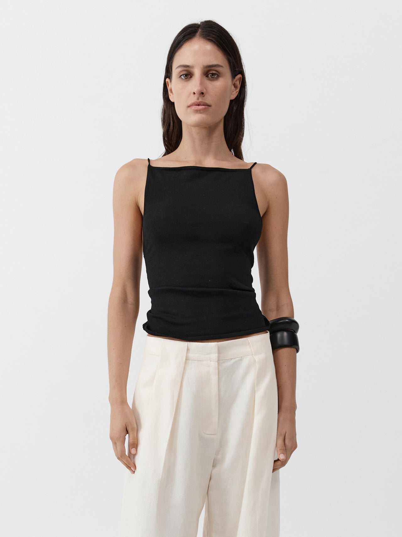 St. Agni Twist Back Knit Top Black