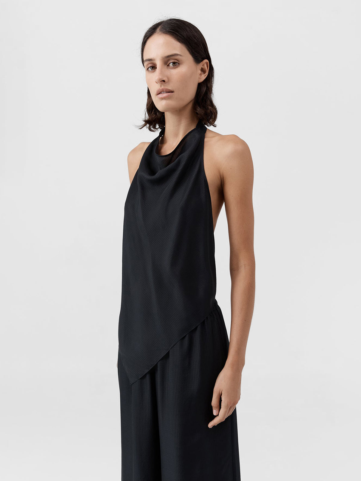 St. Agni Silk Grid Halter Top Black