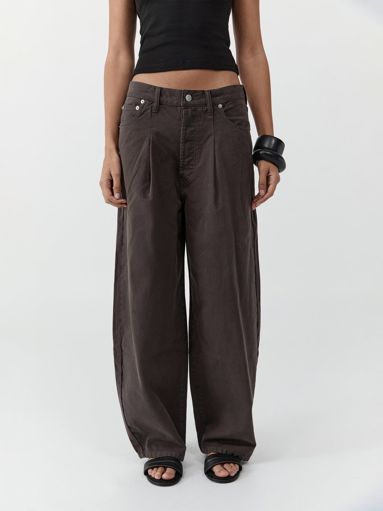 St. Agni Canvas Mid Rise Barrel Jeans Ash