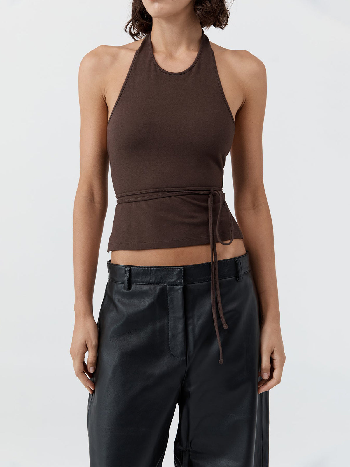 St Agni Soft Jersey Halter Top Jet Liqueur
