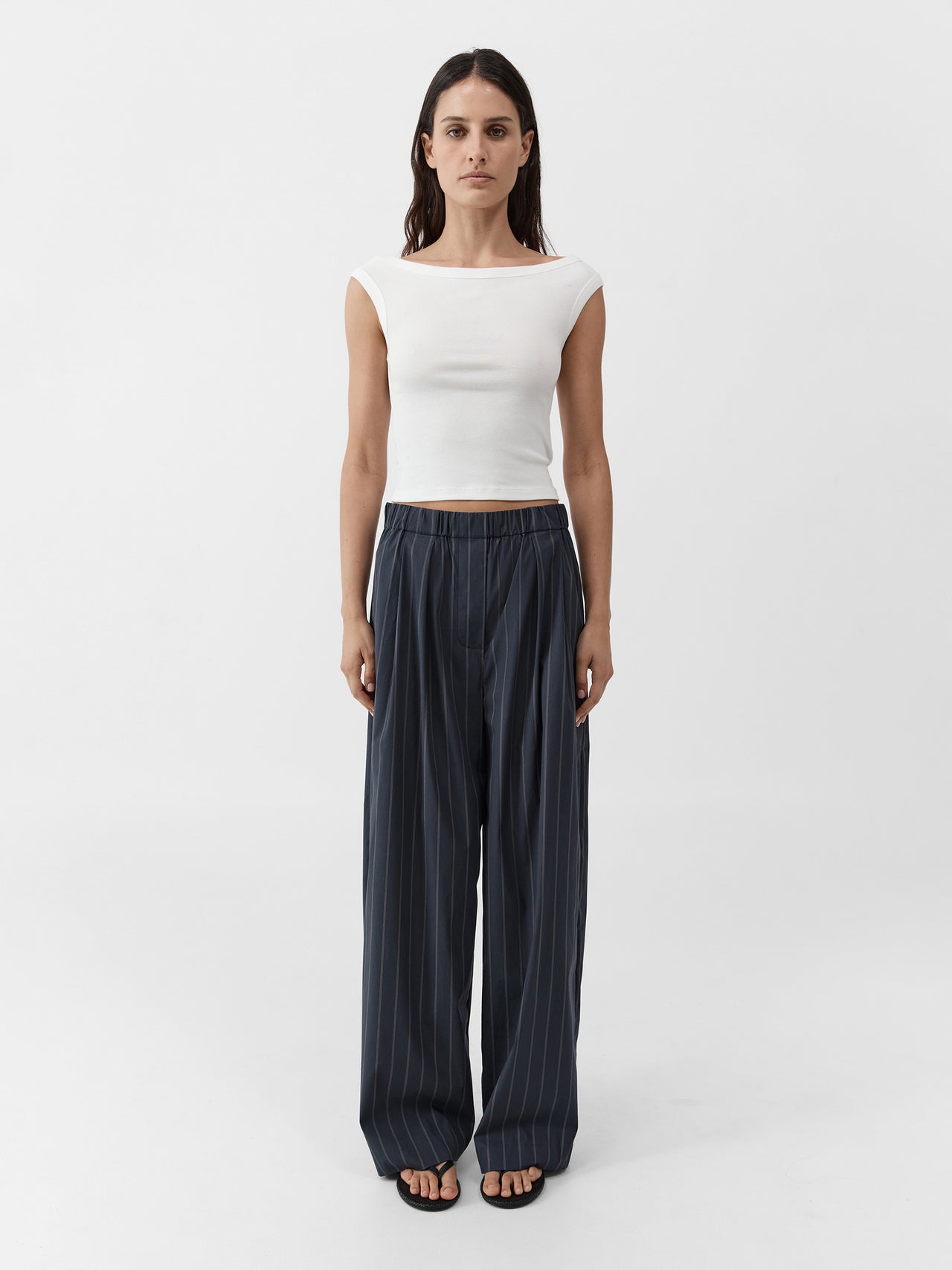 St. Agni Stripe Relaxed Pleat Pants Ink Stripe