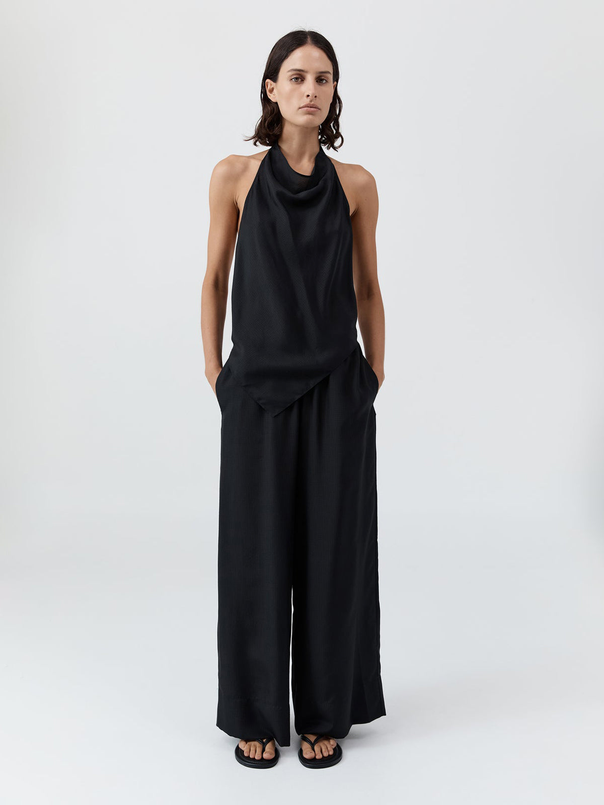 St. Agni Silk Grid Halter Top Black