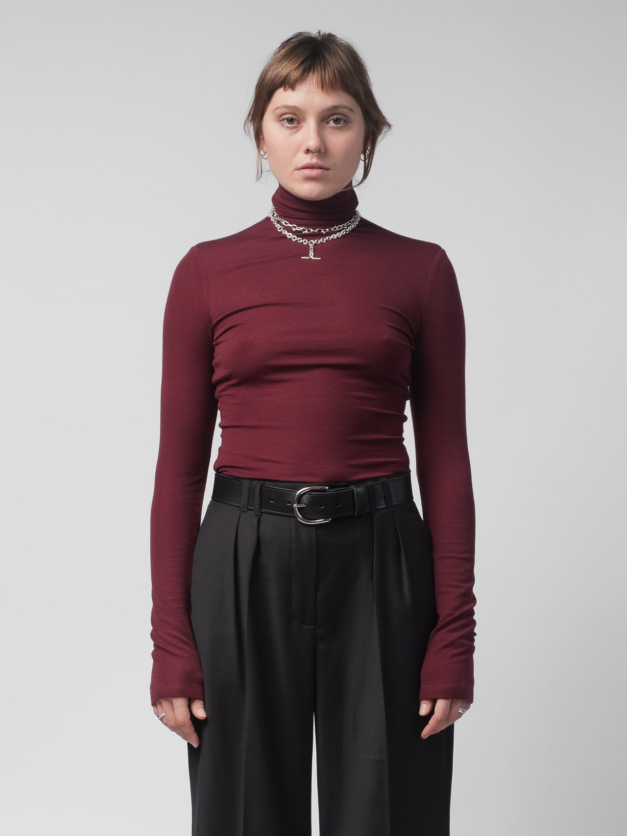 The Lair Apparel Anja Mock Neck Long Sleeve Top Plum