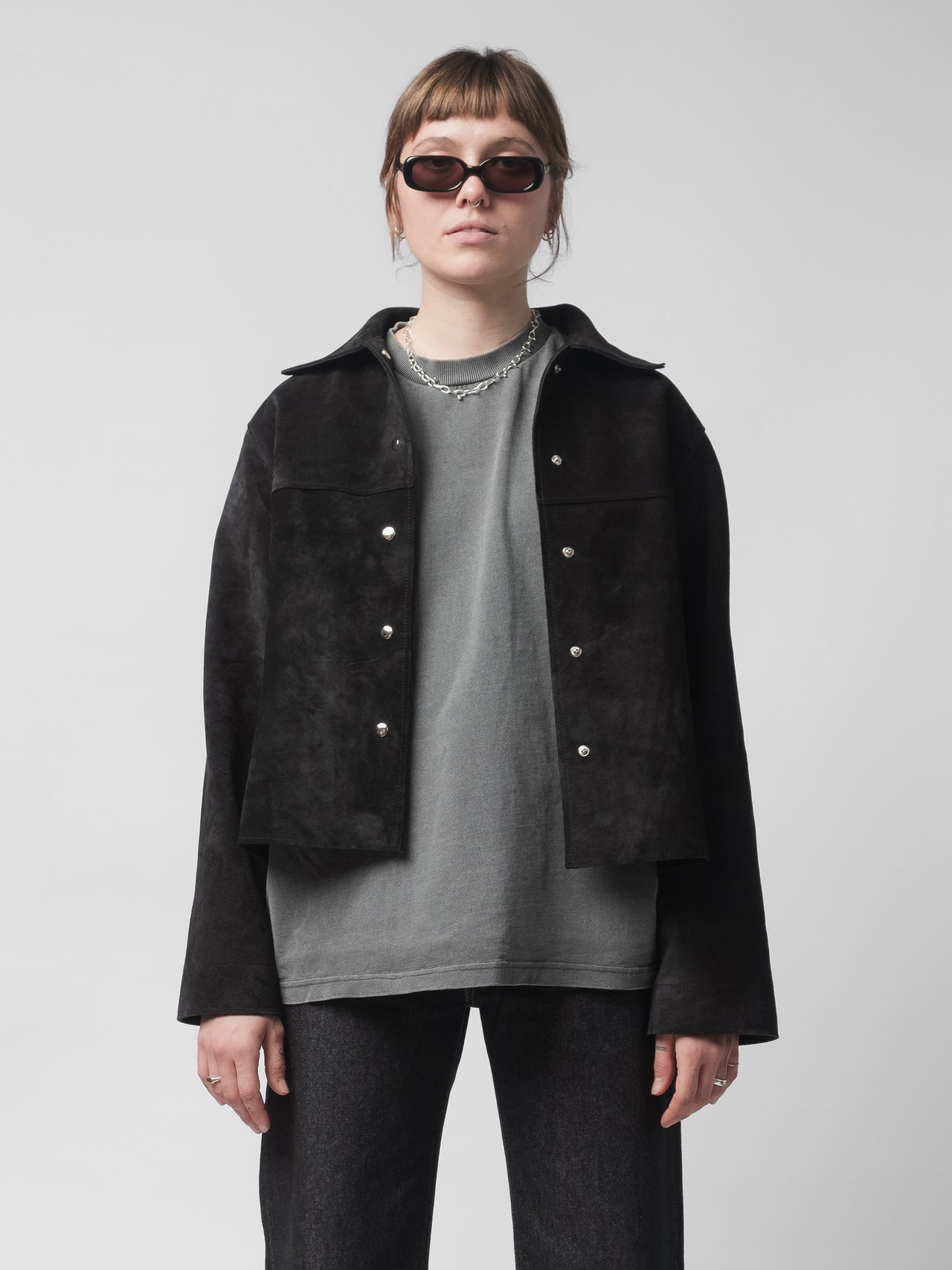 The Lair Anja Suede Pop-Stud Jacket Black