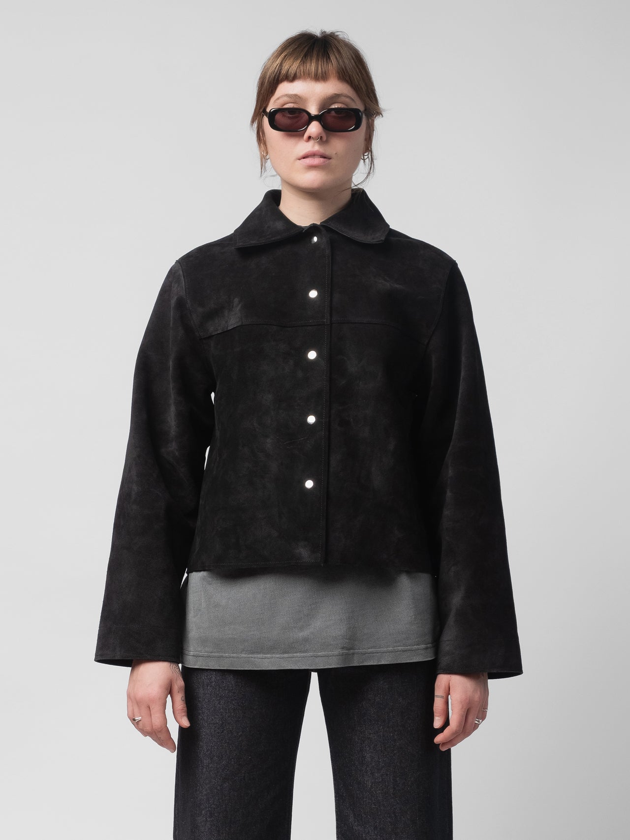 The Lair Anja Suede Pop-Stud Jacket Black
