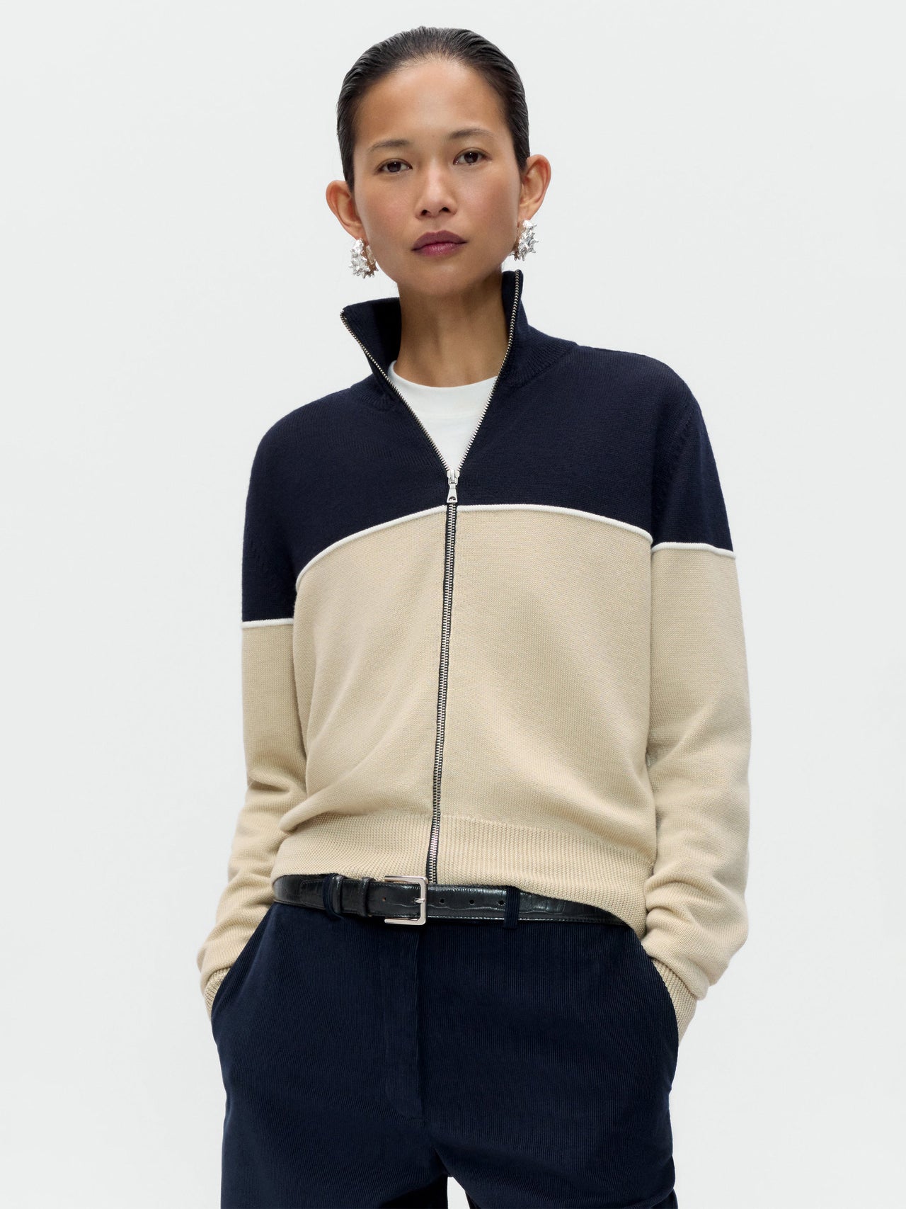 CORDERA Merino Wool Colorblock Cardigan