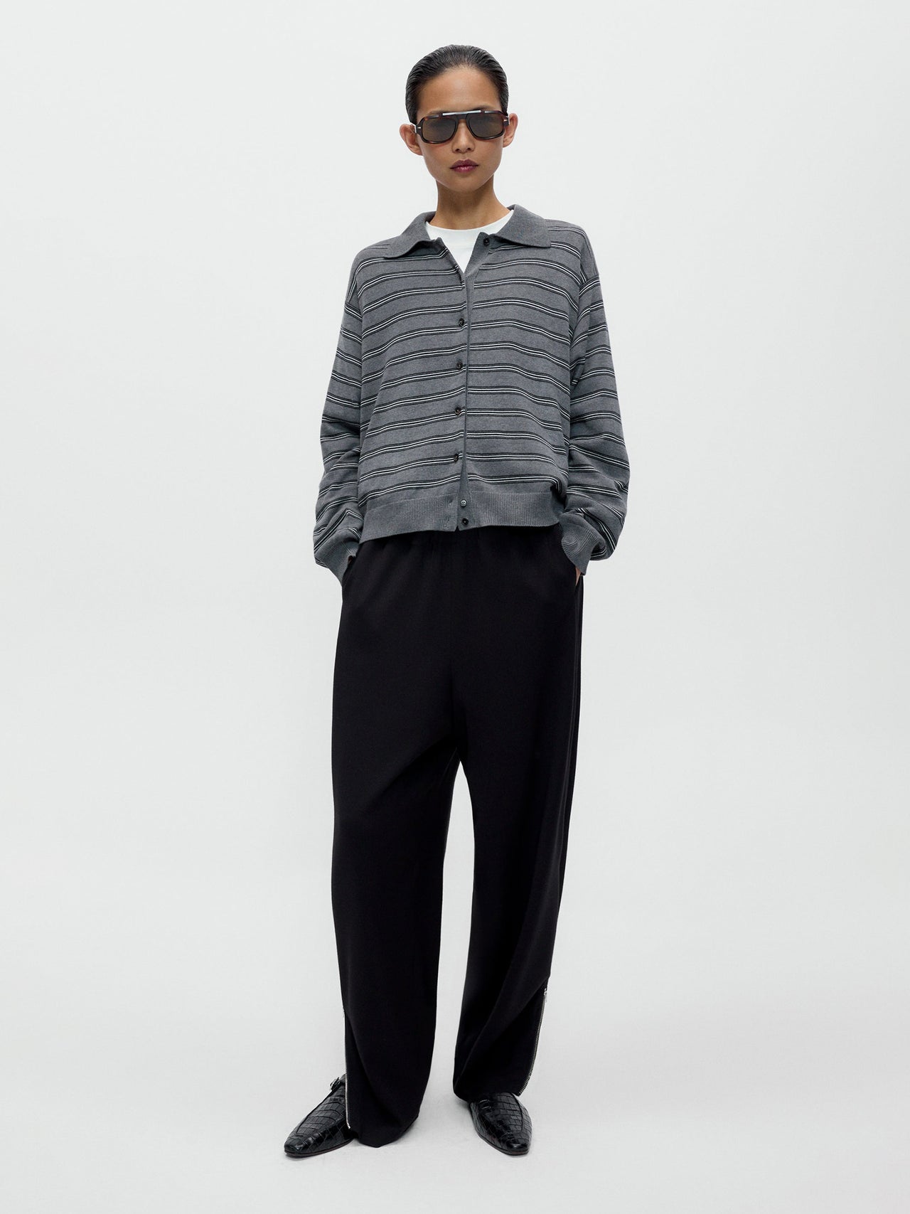 CORDERA Organic Cotton Striped Polo Cardigan