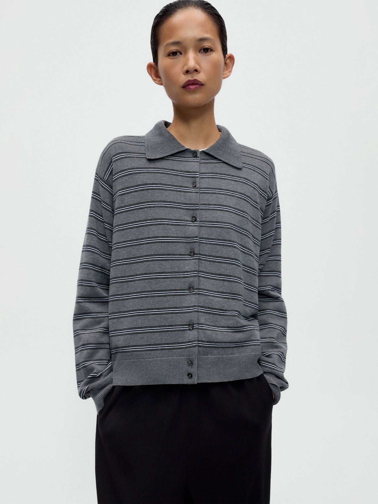 CORDERA Organic Cotton Striped Polo Cardigan