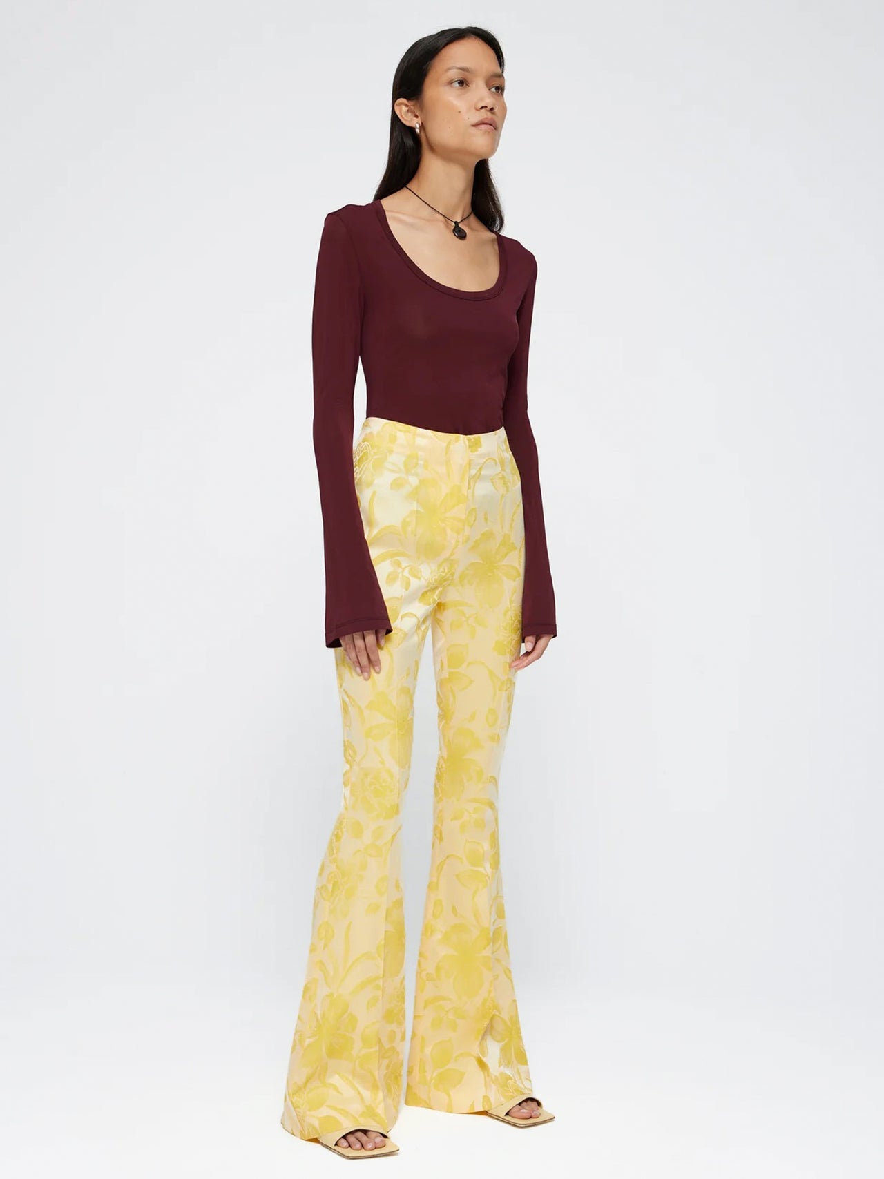 RÓHE Flared Floral Jacquard Trousers
