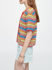 the-lair-Re/Done-Short-Sleeve-Polo-Cardigan-Multi-Stripe